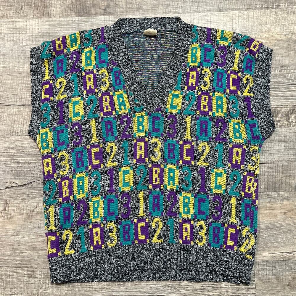 Centennial Knits Vintage Sweater Vest Teacher ABC 123 Academia Made in USA